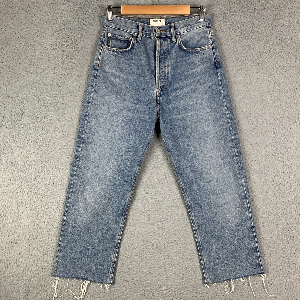 Agolde 90's Jeans Women's 25 Blue Pinch Waist High Rise Straight Crop Wide Leg
